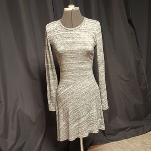 Alternative Black And White Heather LS Fit + Flare Dress With Asymmetrical hem